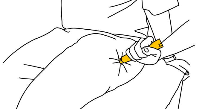 Diagram 14: Push an EpiPen® tip into outer thigh.