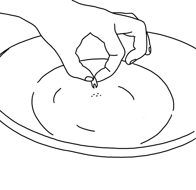 Diagram 18: Hold dirty tooth by crown, rinse in bowl of
    tap water.