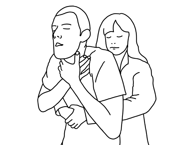 Diagram 6: Rescuer places hand over fist, 5 thrusts above the belly button.